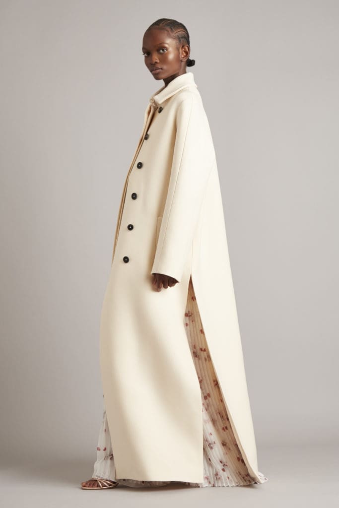 Adam Lippes floor-sweeping white coat. (Photo courtesy of Adam Lippes)
