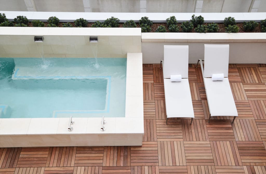 A birds-eye view of the Spa at Thompson Dallas' cold plunge pool.  (Photo by Gus Schmiege)