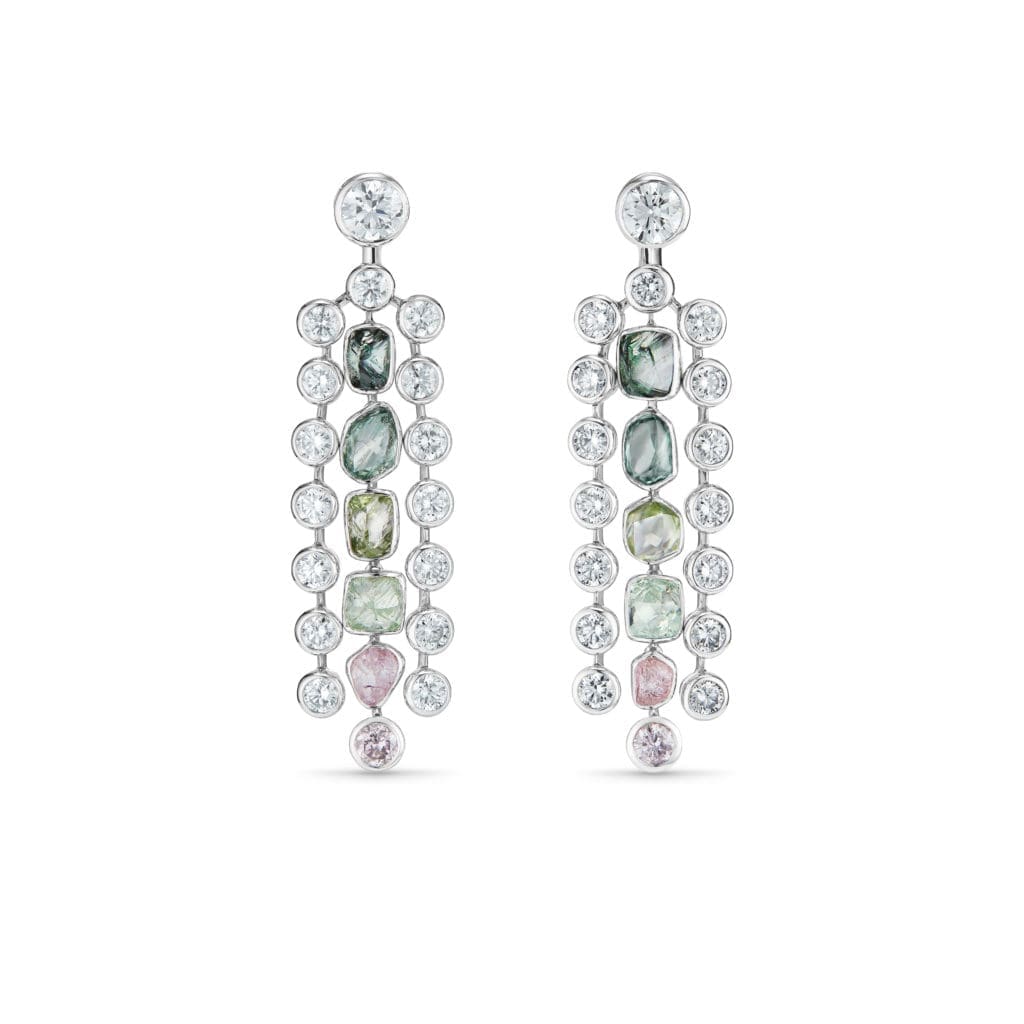The Okavango Grace drop earrings in De Beers' Reflections on Nature high jewelry collection are inspired by the verdant waterways of Botswana's Okavango Delta. (Photo courtesy of De Beers Jewellers)