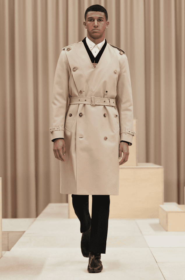 Burberry collarless trench coat. (Photo courtesy of Burberry)