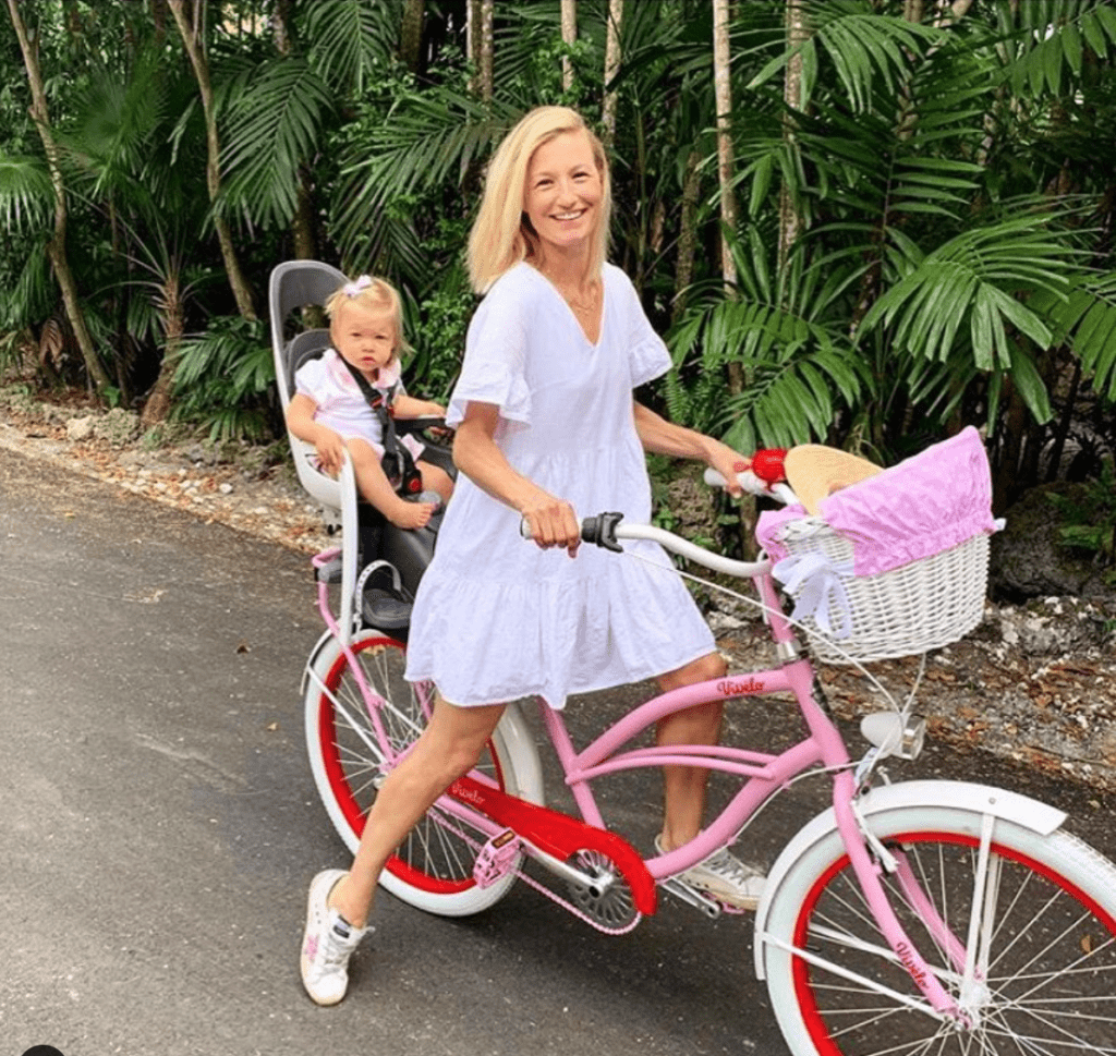 The customized Vivelo bicycle outiftted with a baby seat. Vivelo makes all the accessories as well as the bicycles.
