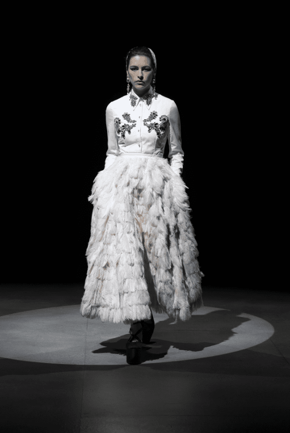 Erdem jeweled blouse and feathered skirt. (Photo courtesy of Erdem)