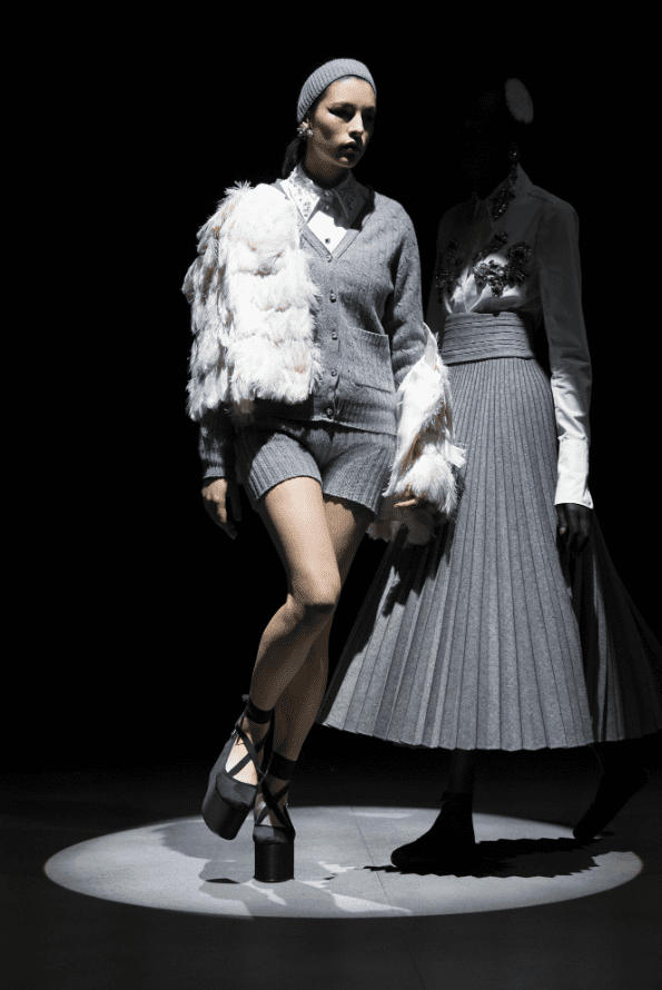 Among the more casual offerings from Erdem are a cardigan and knit shorts, and long pleated skirt. (Photo courtesy of Erdem)