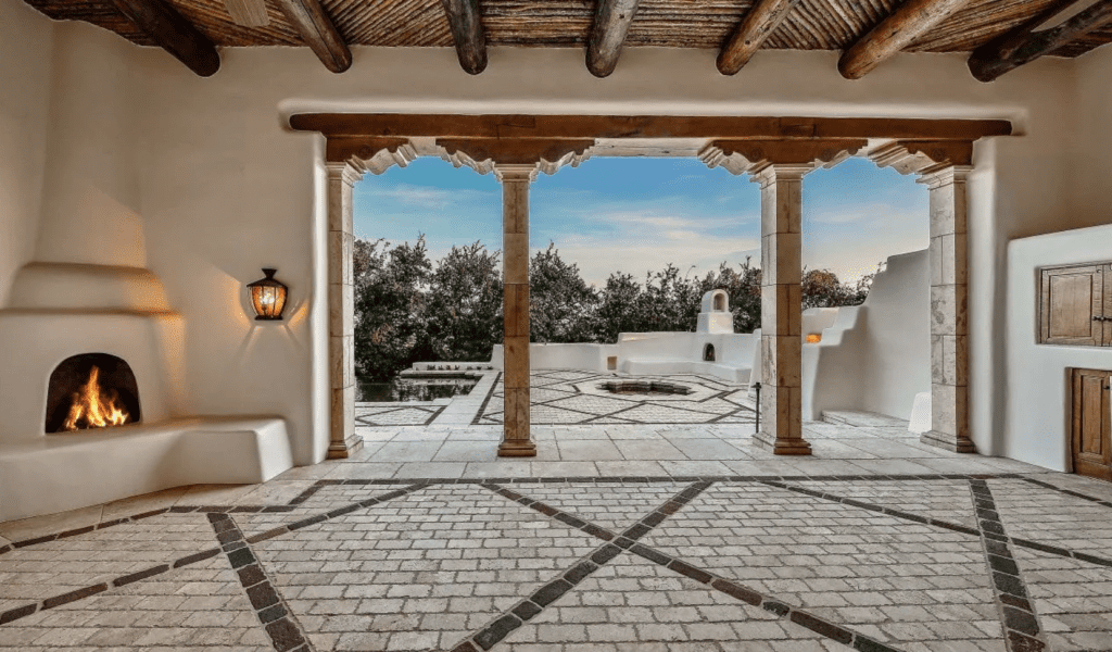 Another view of the outdoor living space in the San Antonio home of George Strait without the furnishings. (Photo by LRES)