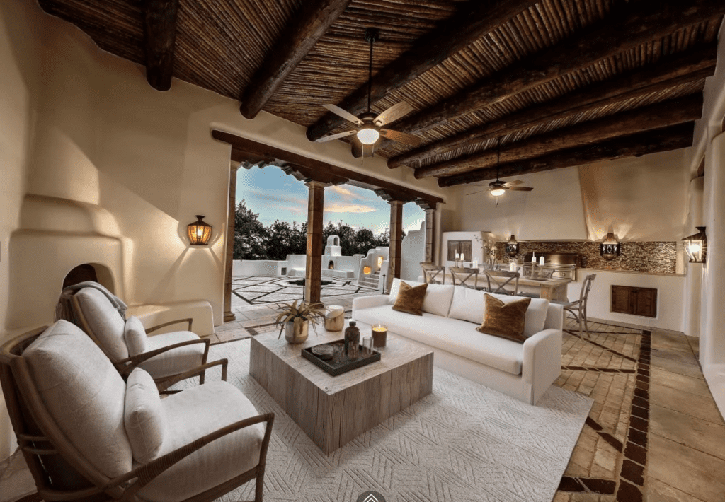 Another view of the outdoor living space in the San Antonio home of George Strait. (Photo by LRES)