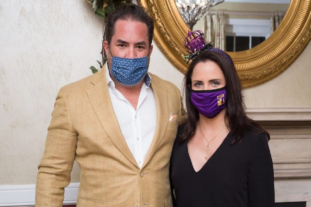 Andre Granello & Rachel Milano at The Houstonian Mardi Gras dinner in the historic Manor House. (Photo by Daniel Ortiz)