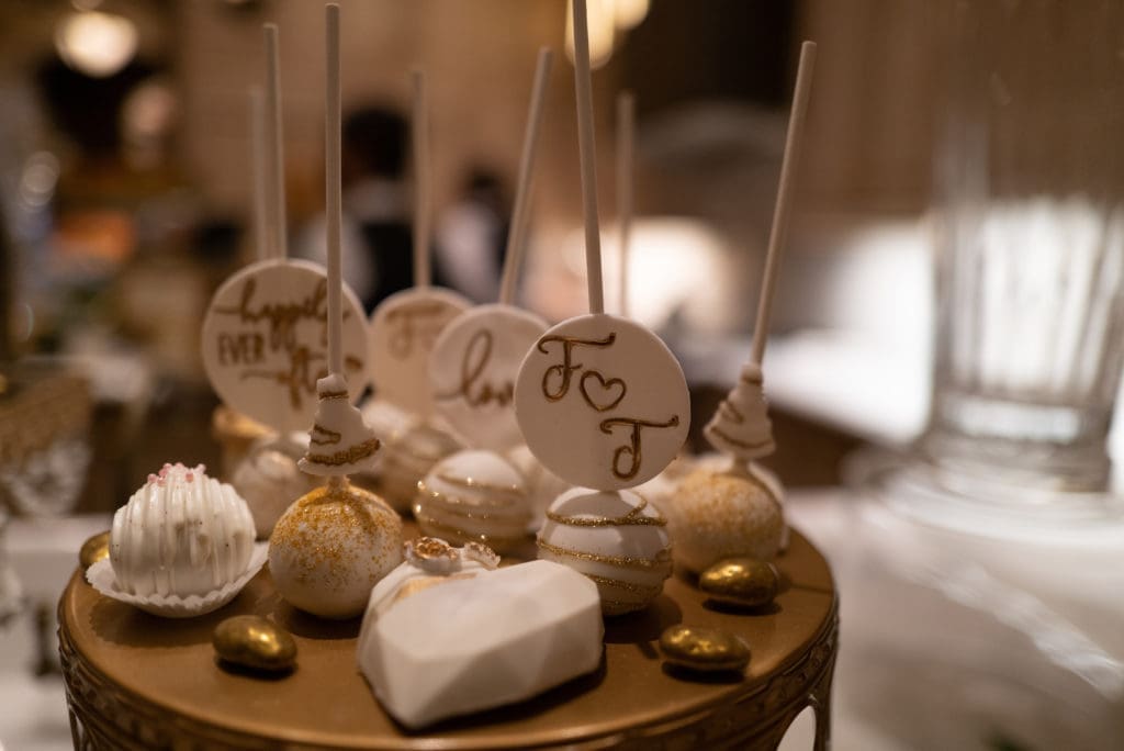Kasby Kreations provided the gilded desserts for the engagement party honoring Tony Buzbee and Frances Moody.
