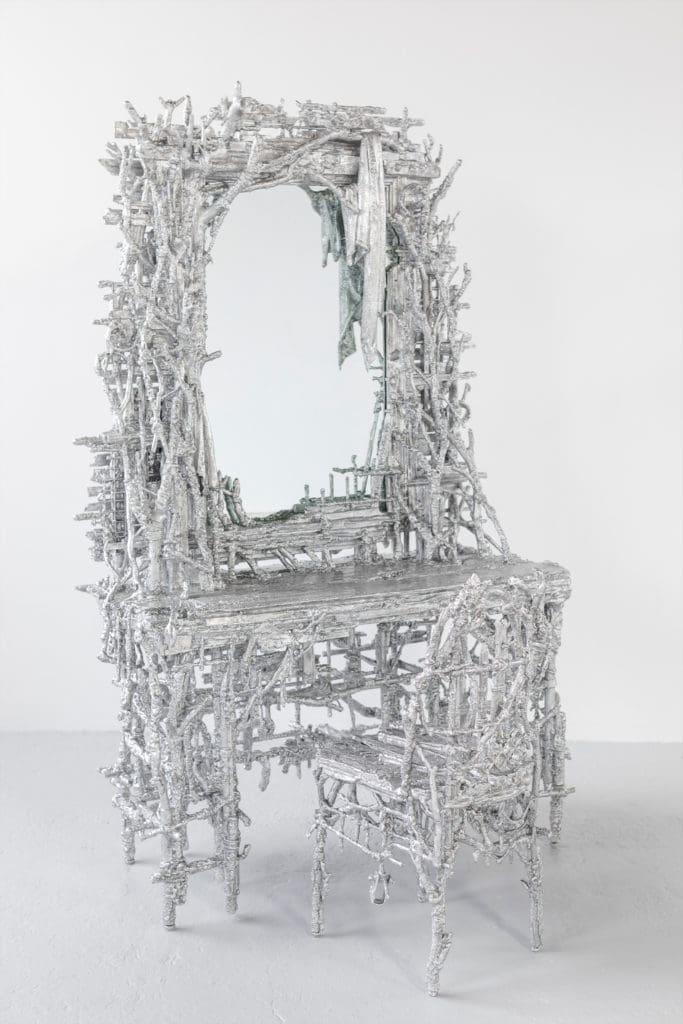 Chris Schanck’s "Curbed Vanity," 2020, mixed media, aluminum foil and resin
