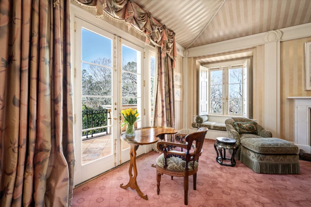 The sitting area of a second floor bedroom the Gerald Hines home in River Oaks. (Photo by Sonya Bertolino)