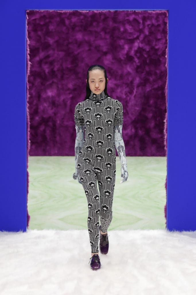 Prada jacquard print jump suit. (Photo courtesy of Prada)