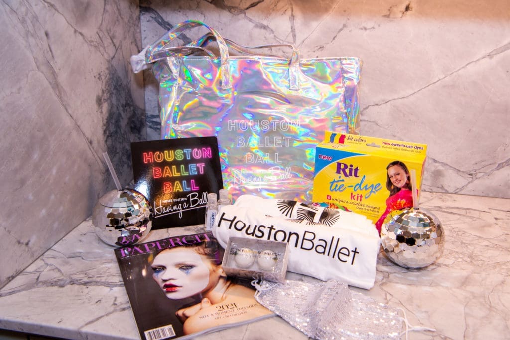 Guests virtually attending the Houston Ballet Ball received 'Saturday Night Fever' themed goodie bags. (Photo by Michelle Watson/CatchlightGroup.com)