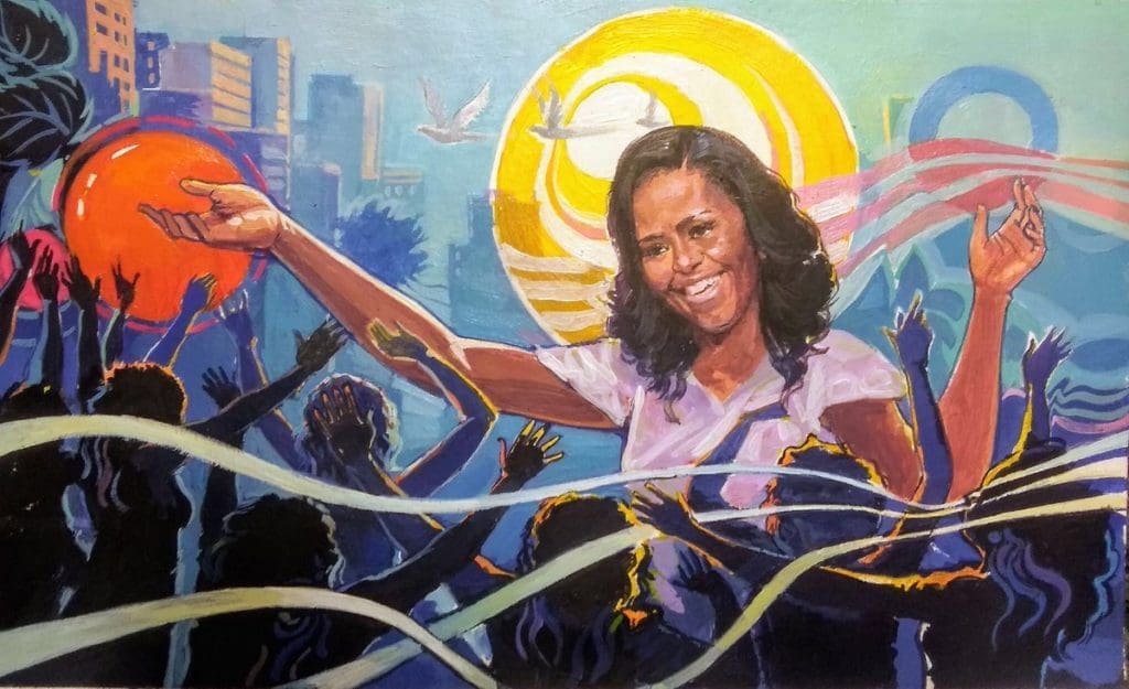 Reginald Adams' portrait of “Michelle Obama" celebrates the First Lady's work with young girls through the Global Girls Alliance. (Photo by Reginald Adams)