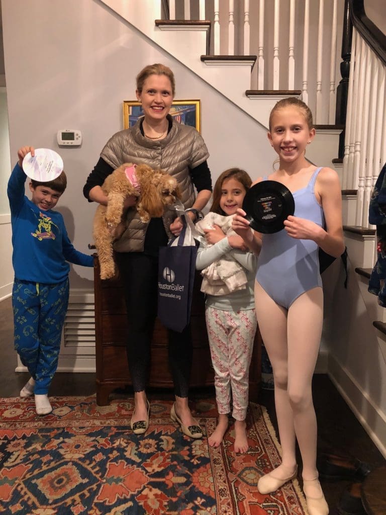 Elizabeth Leykum and her children join the Houston Ballet virtual ball from their home. (Photo courtesy of Houston Ballet)