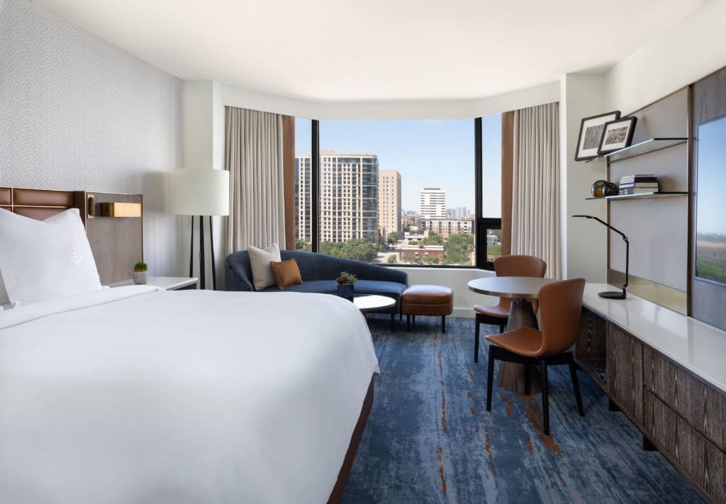 A standard guest room at the Four Seasons Hotel Houston appears anything but standard in the hands of the Rottet Studio design team. (Photo by Four Seasons Hotel Houston)