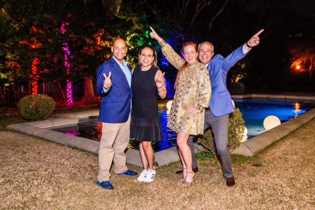 Marcus & Heidi Smith join Allison & Troy Thacker at the Thacker home for Houston Ballet's virtual gala. (Photo by 
Michelle Watson/CatchLightGroup.com)