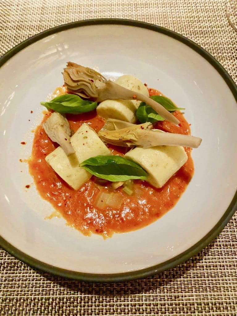 Chef Travis Swikard's Lebanese Labne Dumplings with artichokes at Bludorn (Photo by Shelby Hodge)
