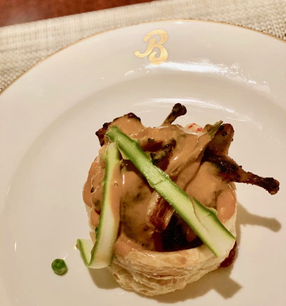 Chef Aaron Bludorn's  Crawfish and Bandera Quail in puff pastry (Photo by Shelby Hodge)
