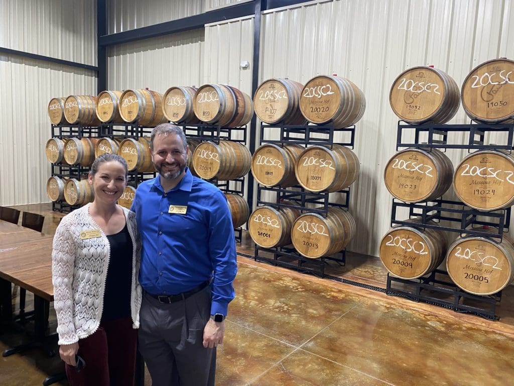 Messina Hof owners Karen and Paul M. Bonarrigo welcome guests to the Harvest Green Winery & Kitchen, which opened in Richmond in late February.