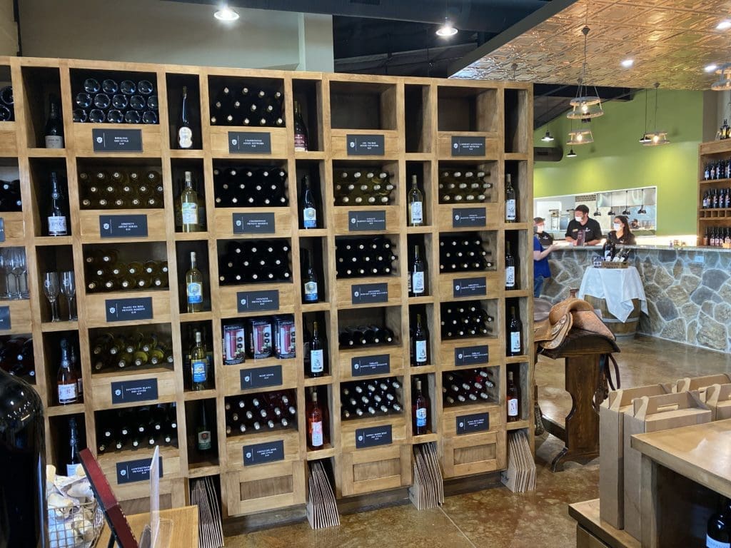 The wine shop in the Messina Hof Harvest Green Winery & Kitchen carries 50 of the winery's 90 wine selections. 