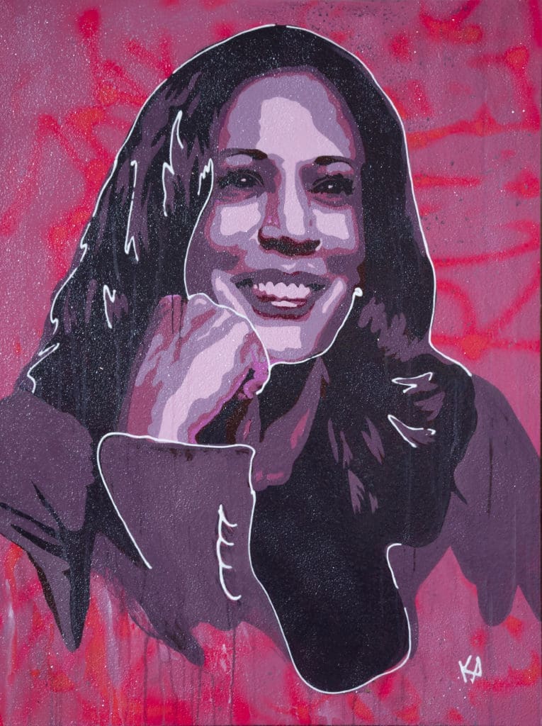 Artist Kaima Marie painted a Kamala Harris portrait in 2018, and now she has made a second one, “HERstory”