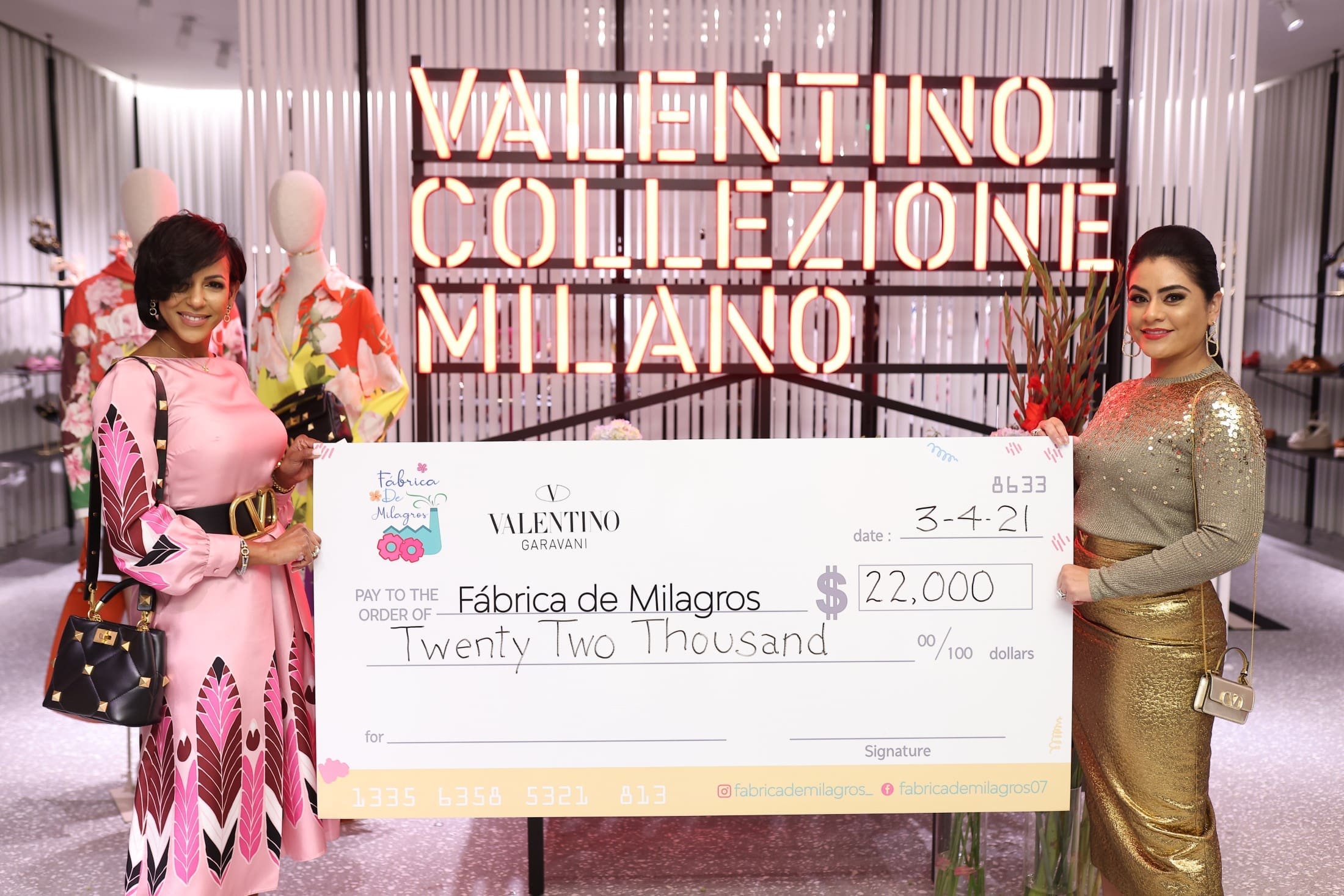 Milka Waterland and Elia Gabbanelli celebrate the funds raised as the Valentino opening, benefiting Fabrica de Milagros. (Photo by Quy Tran)
