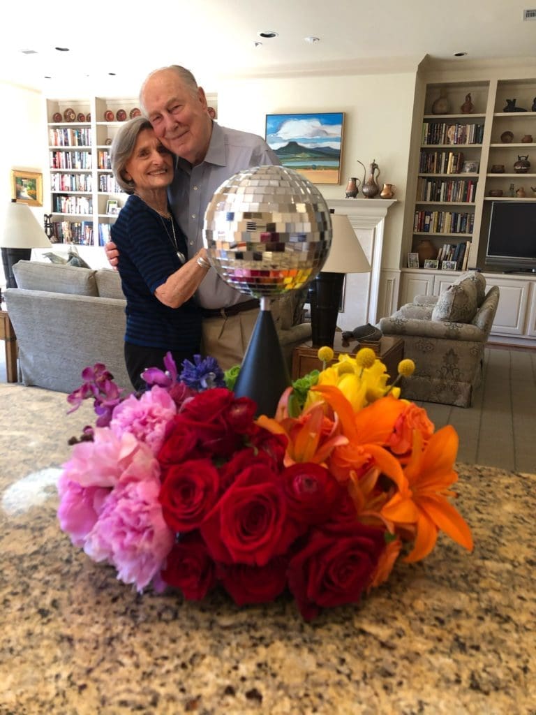 Melza & Ted Barr enjoy decor from The Events Company for the Houston Ballet virtual ball. (Photo courtesy of Melza & Ted Barr)