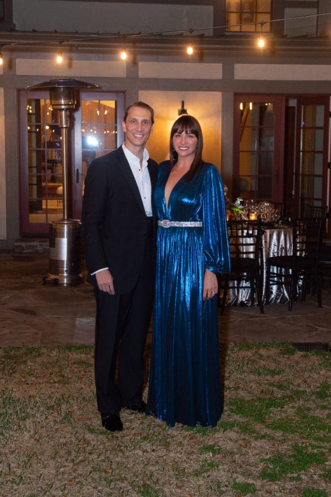 Nick & Beth Zdeblick dress up for the Houston Ballet virtual ball, viewed from their home. (Photo by Wilson Parish)