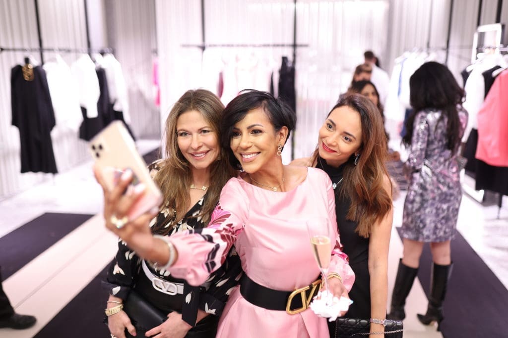 Rosangela Capobianco, Milka Waterland, Rizzia Hammond at the Valentino boutique opening in The Galleria benefiting  Fabrica de Milagros in the Dominican Republic. (Photo by Quy Tran)