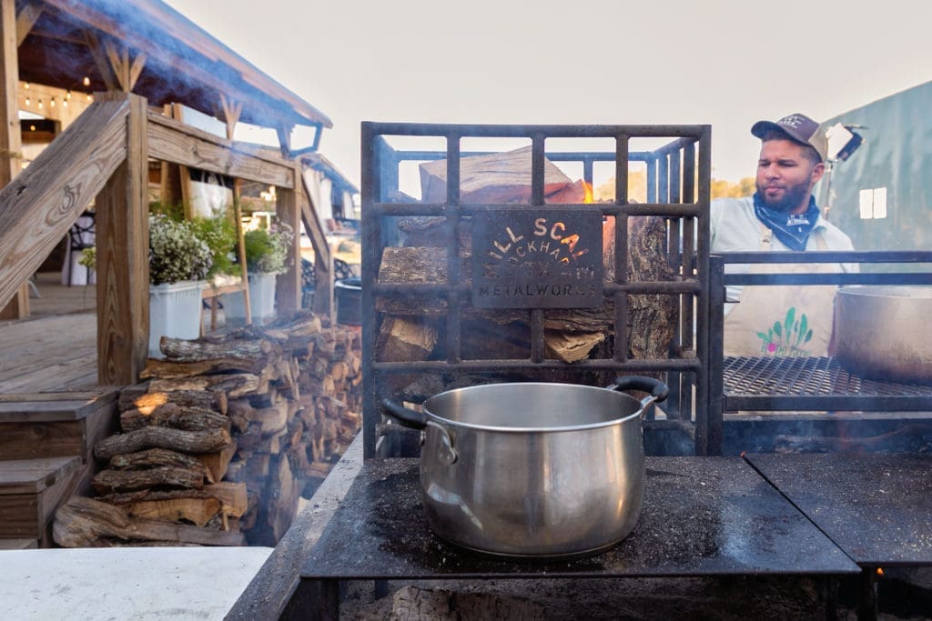 Chef Dominick Lee cooking at the Butcher's Ball held at The Halles in Round Top. (Photo by Emily Jaschke)