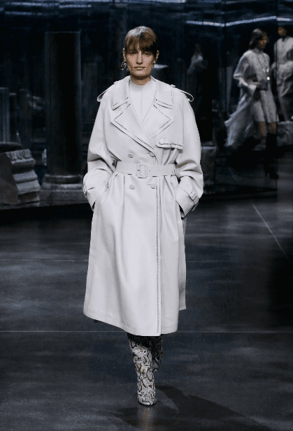 Fendi trench coat with embossed stitching on the lapels. (Photo courtesy of Fendi)