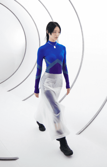 Salvatore Ferragamo knit bodysuit and clear plastic skirt. (Photo courtesy of Salvatore Ferragamo)