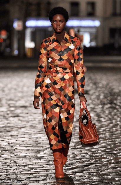 Chloé patchwork leather coat. (Photo courtesy of Chloé)
