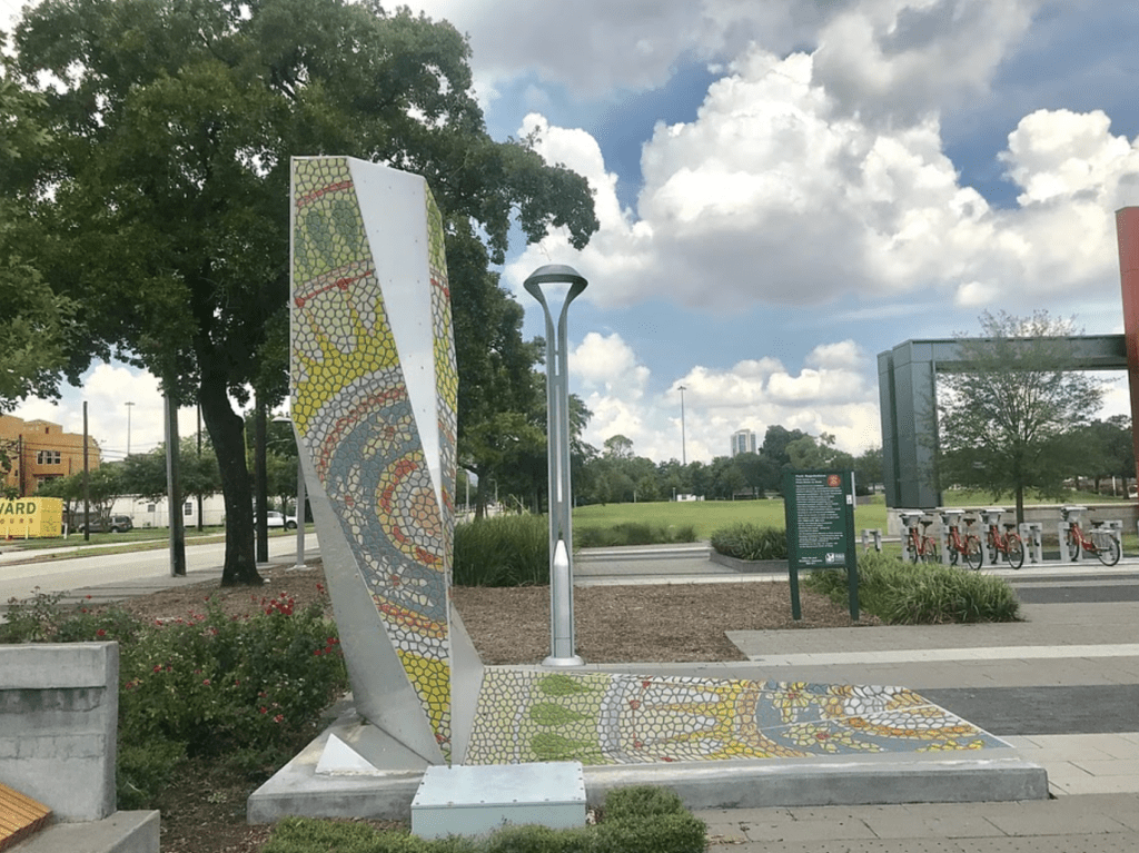 Reginald Adams' "Elements of Change" three-dimensional mosaic murals incorporate tribal designs, including West African Adinkra symbols. (Photo by Reginald Adams)
