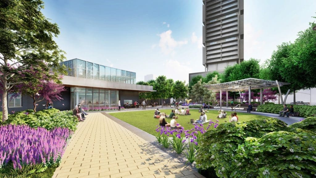 Downtown Houston's newest park, Trebly Park will have green space and a Tout Suite (photo by Downtown Redevelopment Authority).