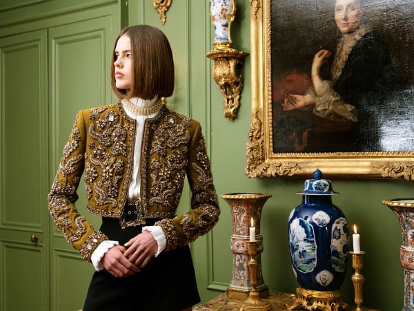 Andrew Gn embellished bolero jacket. The collection was filmed at Gn's Paris apartment. (Photo courtesy of Andrew Gn)