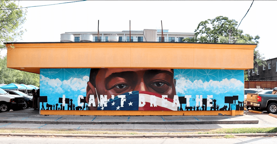 In Midtown, Reginald Adams’ mural “I Can’t Breathe” depicts George Floyd, an African-American who lost his life due to racial discrimination and police brutality. (Photo by Reginald Adams)