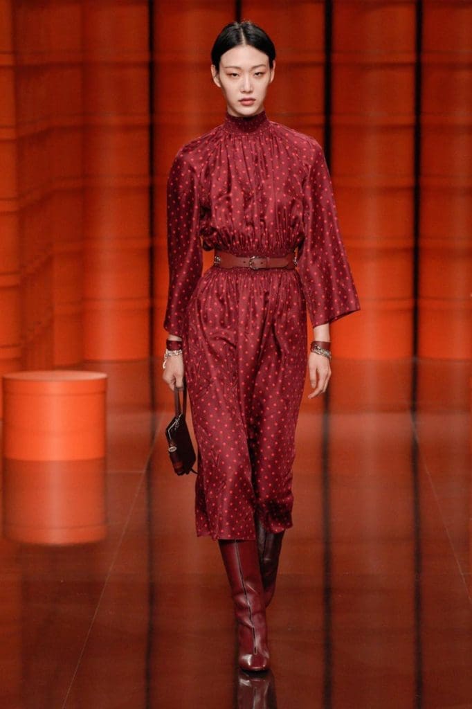 Hermès high-neck belted dress. (Photo courtesy of Hermès)