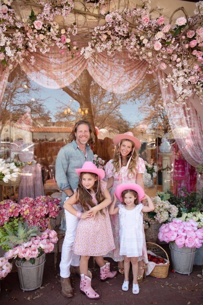 Rebecca Hessel Cohen and her family at LoveShackFancy's Highland Park Village boutique.