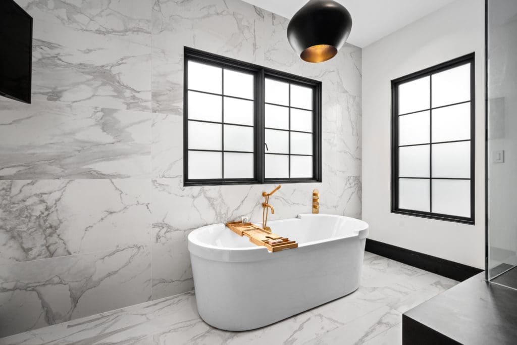 The glamorous free-standing tub in the award winning bathtub at 2521 Westgate. (Photo by Sonya Bertolino)