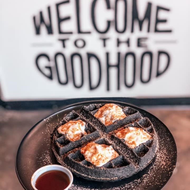 Arcadia Coffee is just as well known for its vegan baked goods like this charcoal infused waffle.