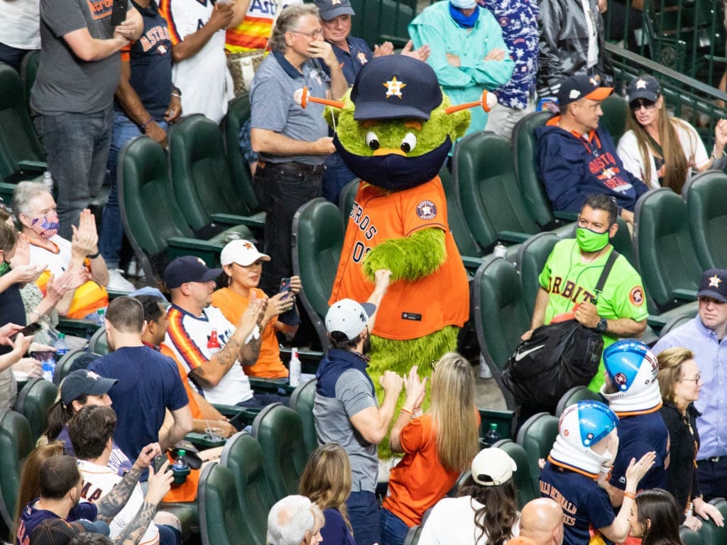The Astros fans are back and Orbit is making the most of it.  (Photo by F. Carter Smith)