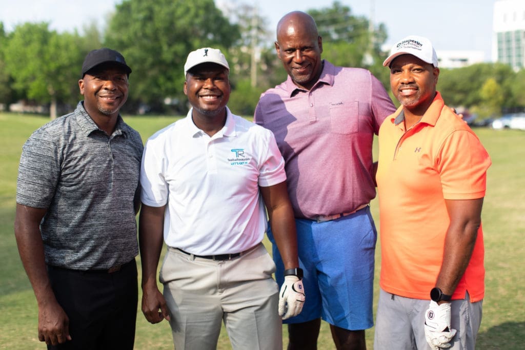 Chris Brown, Teeba Rose, Dr. Warren Forney, Dr. Darnell Pettaway at the Lucille's 1913 golf tournament awards dinner at Hermann Park Golf Course. (Photo by Leah Wilson)