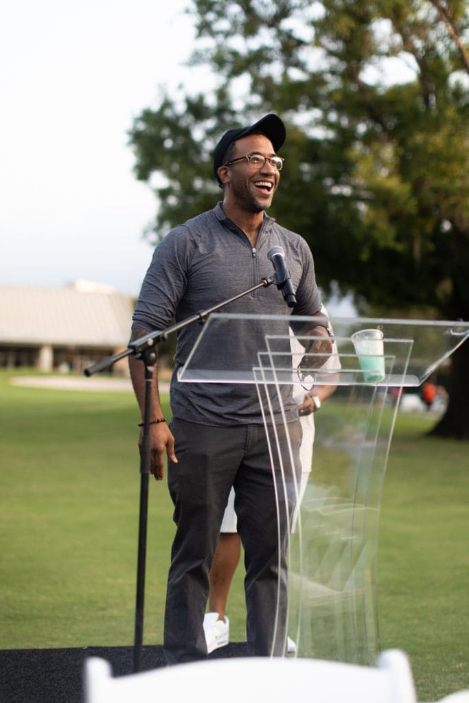 Chef Chris Williams at the Lucille's 1913 golf tournament awards dinner at Hermann Park Golf Course. (Photo by Leah Wilson)