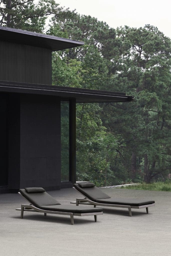 Sleek lounges are included in the Mitchell Gold + Bob Williams outdoor collections.