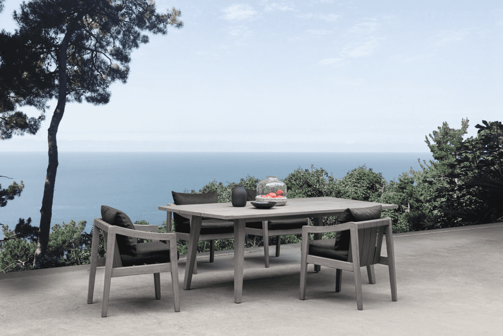 Mitchell Gold + Bob Williams' Del Mar collection of outdoor furnitures includes dining table and chairs.