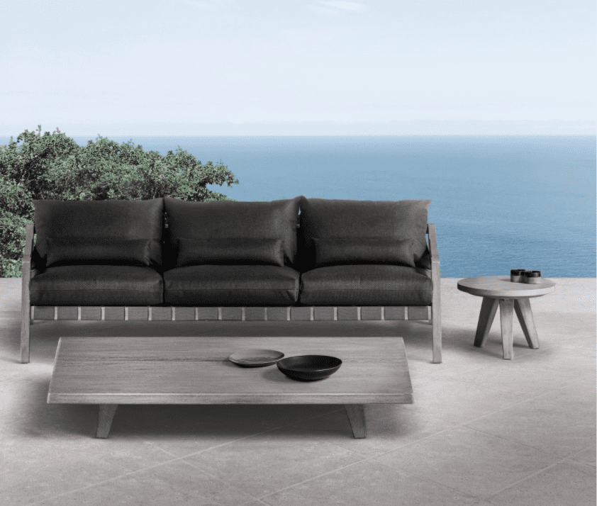 Pillows and cushions for both of the Mitchell Gold + Bob Williams outdoor collections come in a variety of subtly hued performance fabrics.