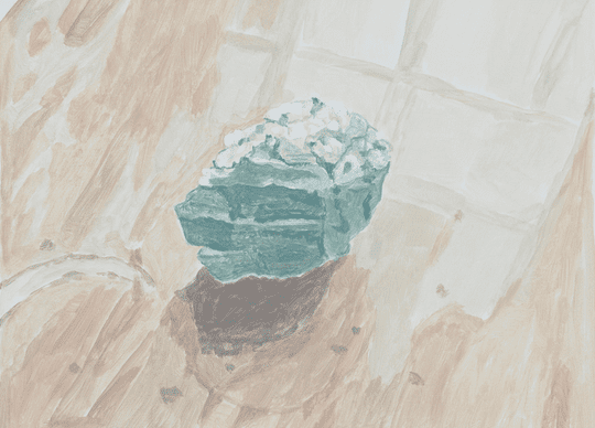 English artist Francesca Fuchs makes paintings that consider closely the overlooked intimacies that shape our lives, giving careful attention to family relationships, objects of the everyday, quiet moments, and what art offers when it enters our personal spaces. Fuch's "Green Crystal," 2018. Courtesy Lawndale Art Center. 