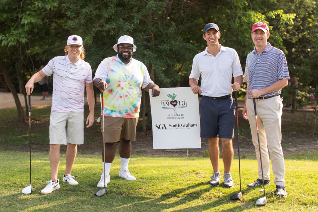 Wayne White, Jackson Smith, Scott Bray, Will Ytterberg  at the Lucille 1913 golf tournament awards dinner at Hermann Park Golf Course. (Photo by Leah Wilson)