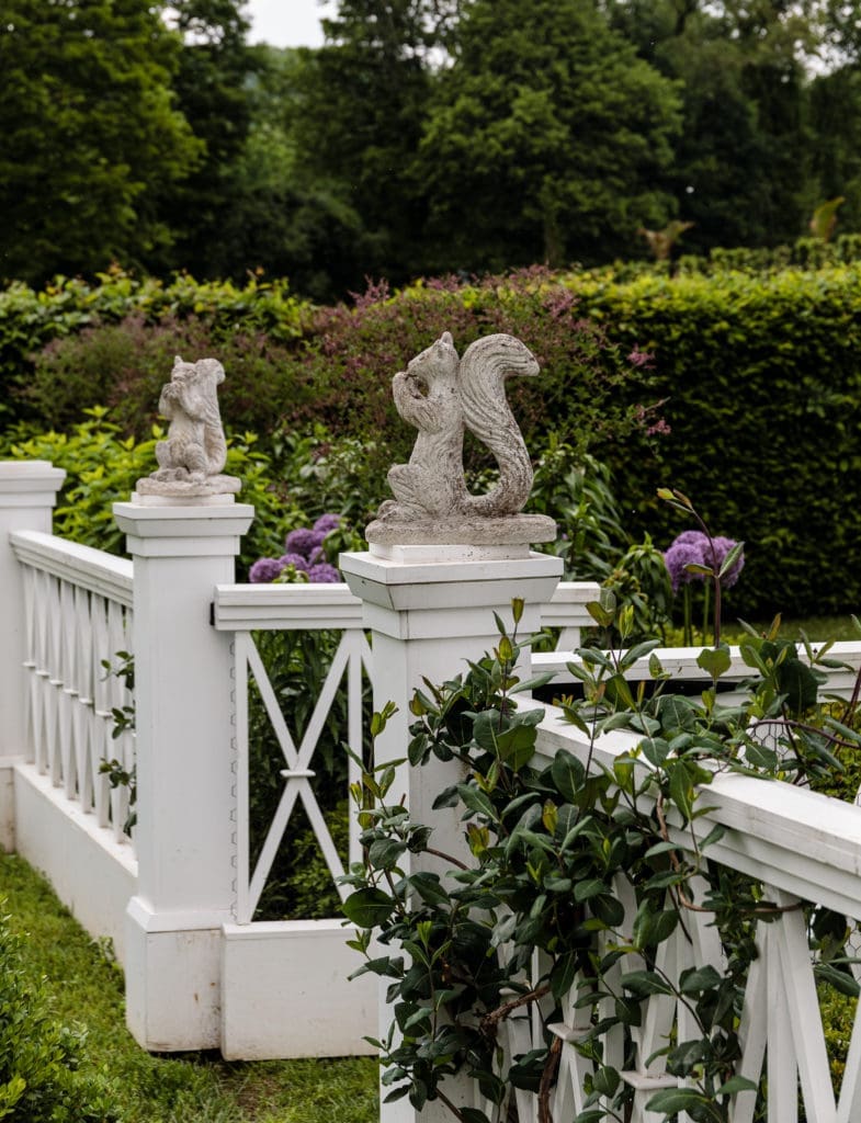 Antique concrete squirrels at the entrance to the dovecote (Photo by Gemma and Andrew Ingalls)