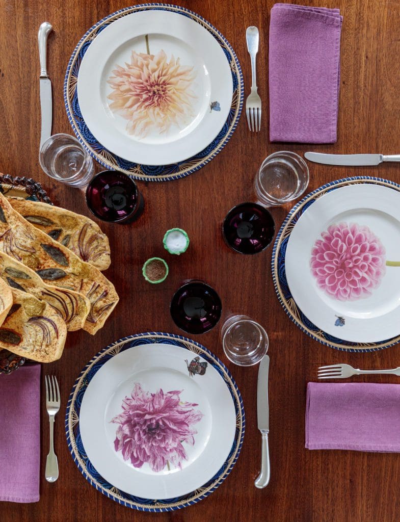 Photographs of dahlias from the garden were fired onto ceramic plates (Photo by Gemma and Andrew Ingalls)